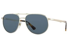 Persol Aviator sunglasses gold metal frame light blue lenses made in Italy